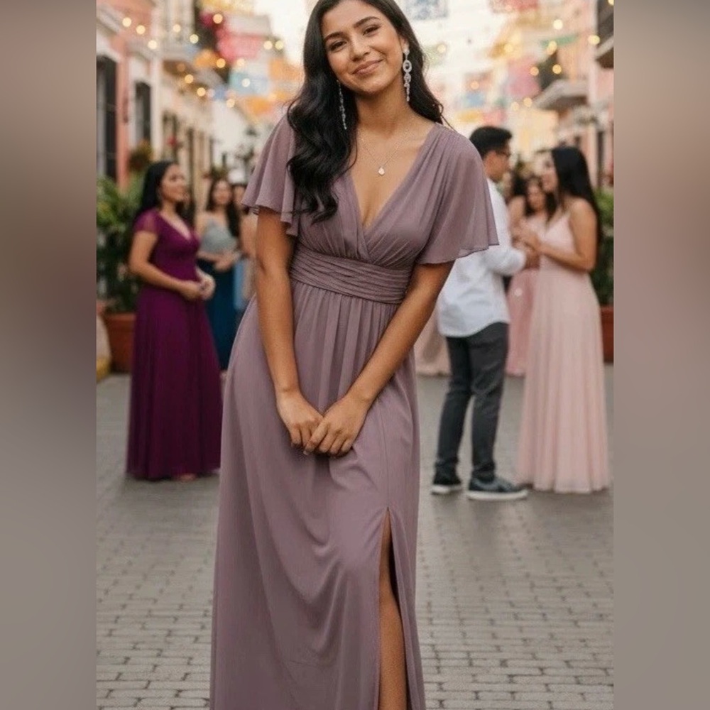 Vow'd Women’s Elegant Rose Mauve Maxi Wedding Prom Dress Size 4 Formal Side Slit
